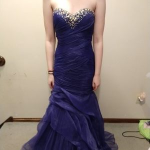 Strapless Jeweled Ruffled Indigo Gown Size 6